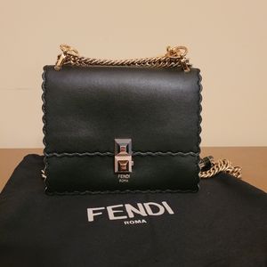 Fendi Leather Small Scalloped Kan I Shoulder Bag